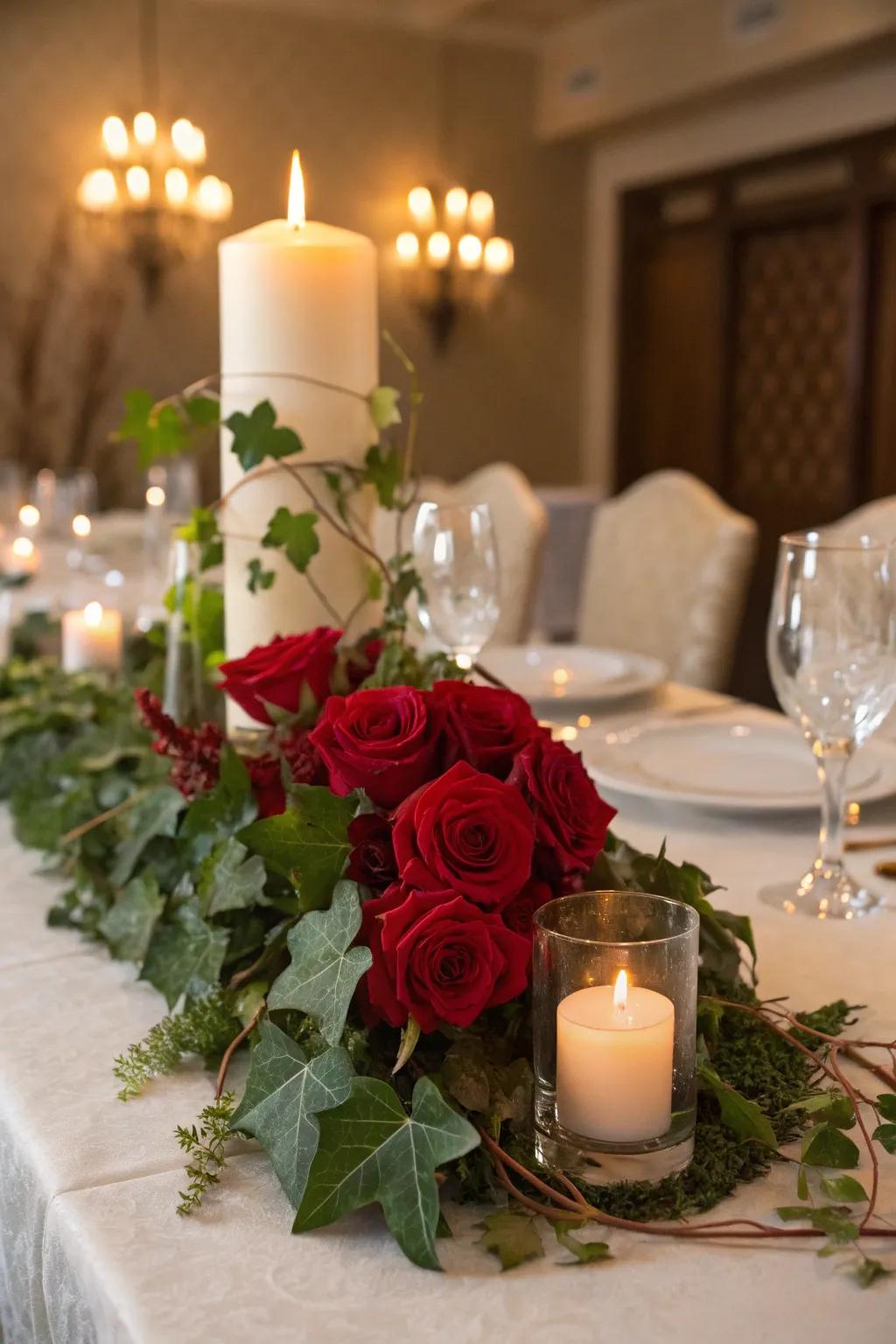 Romantic candlelit garden centerpiece, best for creating a personal dining experience.