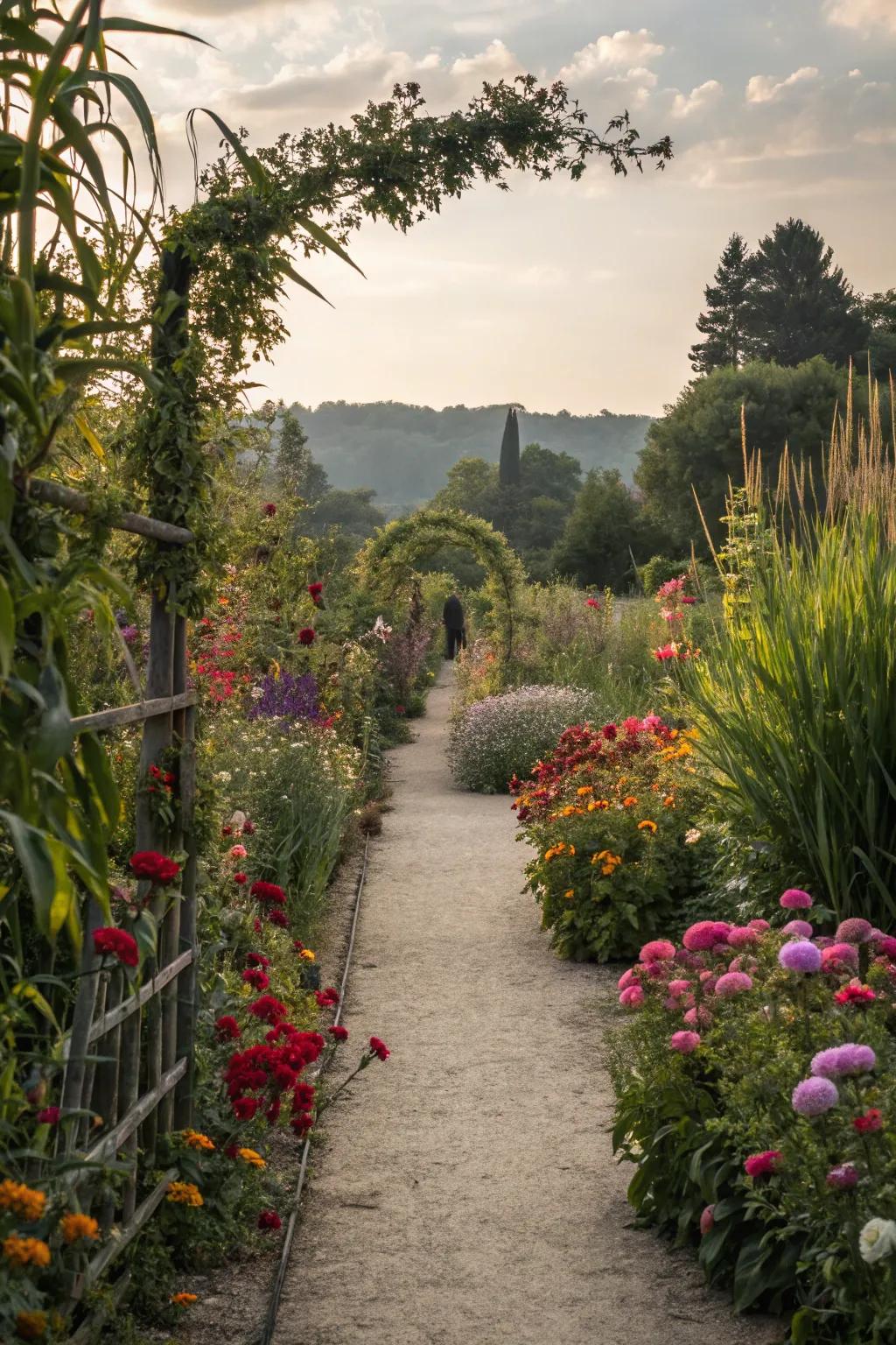 A striking floral perimeter showcasing tall flora that infuse both seclusion and visual intrigue.