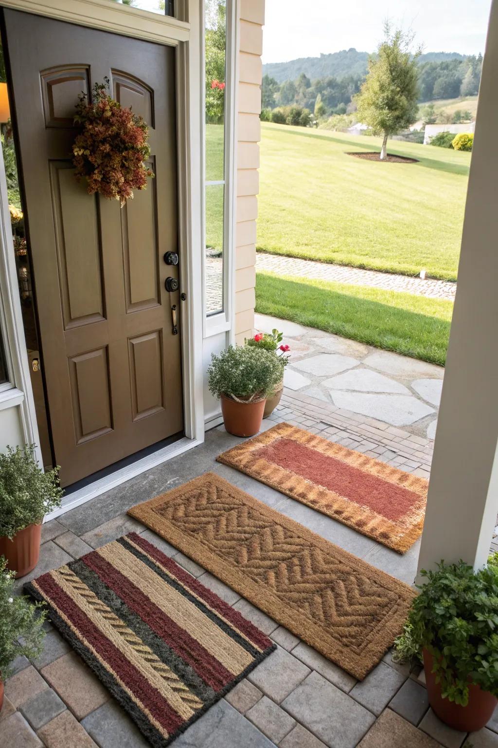 Layered rugs contribute texture and definition to the area.