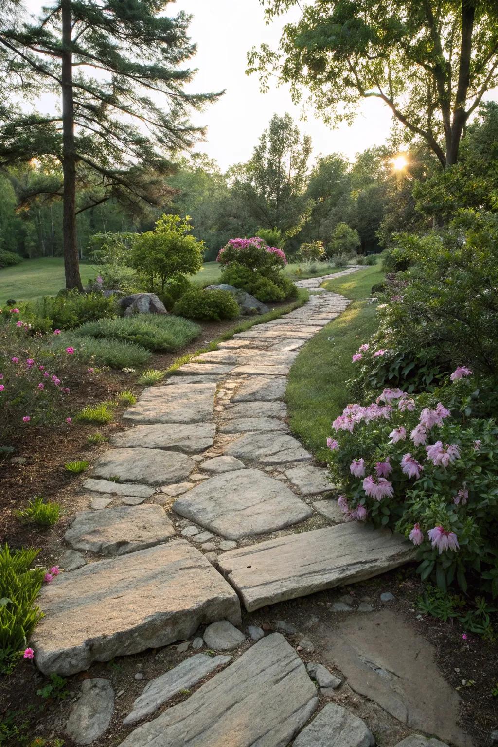 Authentic stone slabs present a beautifully organic path.
