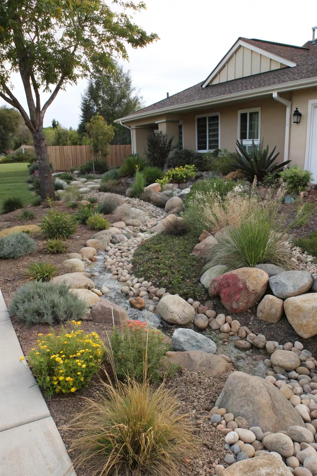 Dry stream features offer both beauty and functionality.