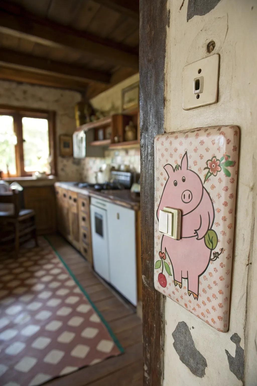 A cheerful pig panel that adds barnyard charm.
