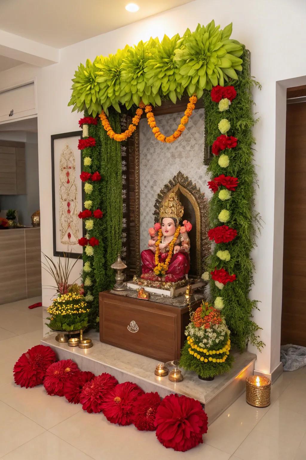 Replicas of flowers crafting a lasting impression for Ganpati.