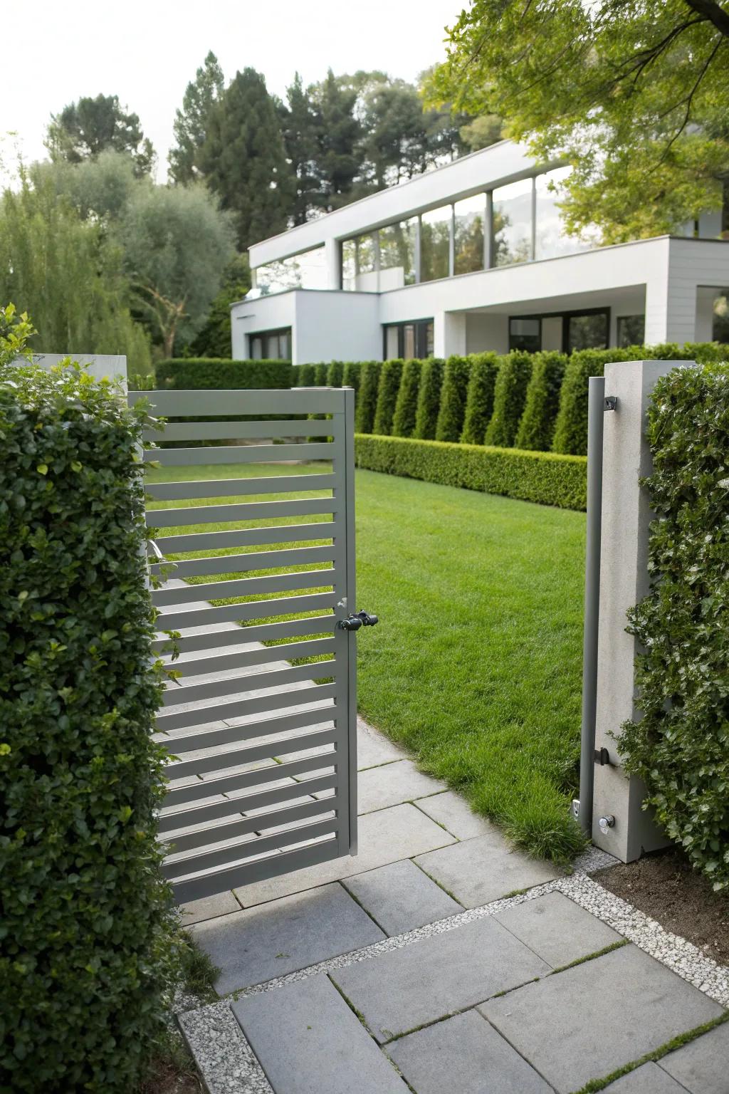 Horizontal laths proffer seclusion and contemporary style.