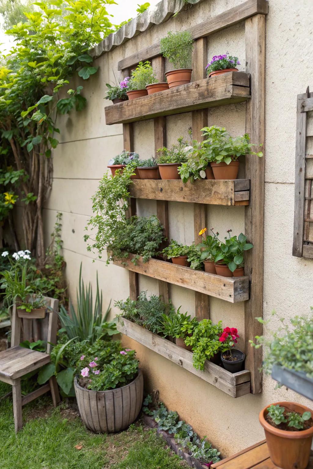 Planting ledges maximize expanse and infuse vertical allure.