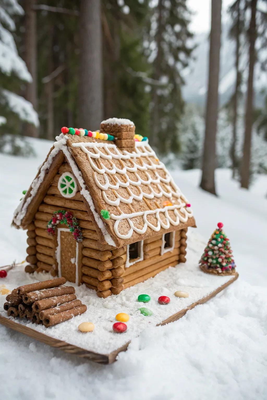 Salted rods fashion a countryside lumber cabin aesthetic for gingerbread roofings.