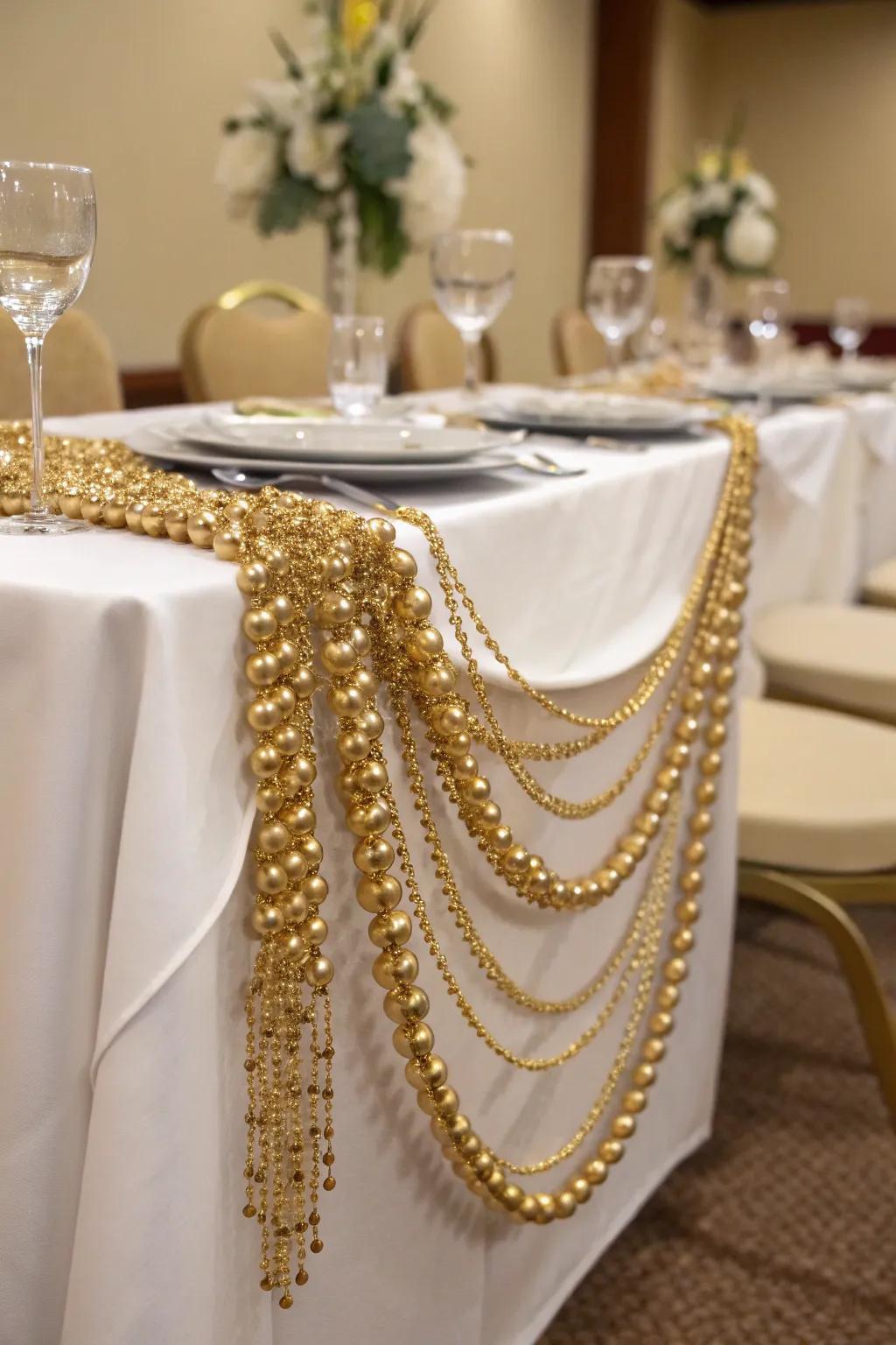 Elegant gilded beaded string introducing shimmer.
