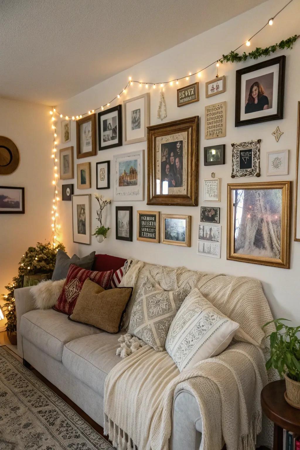 Mixing frame designs creates a dynamic and eye-catching display.