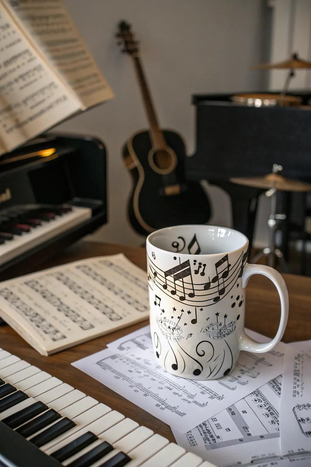 A mug playing to a melody enthusiast's harmony.