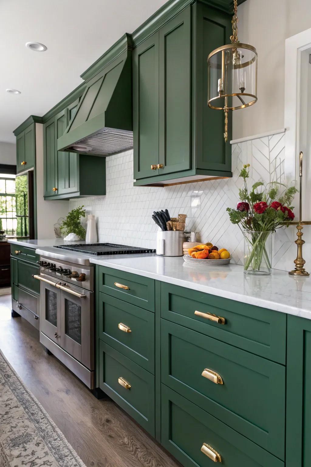 Timeless culinary space featuring backwoods cabinets and period details.