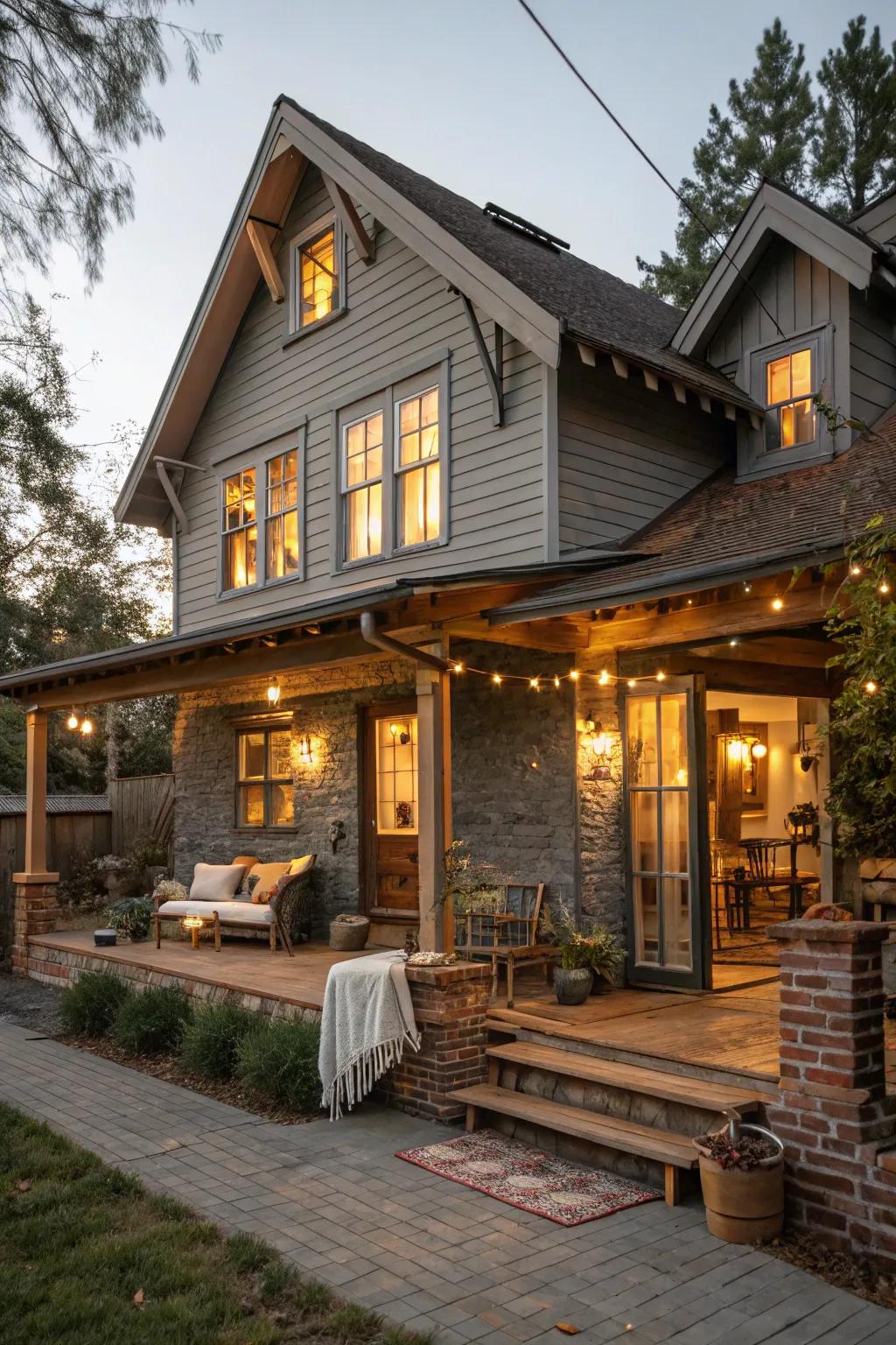 Rustic appeal using silver and barn-style lighting.