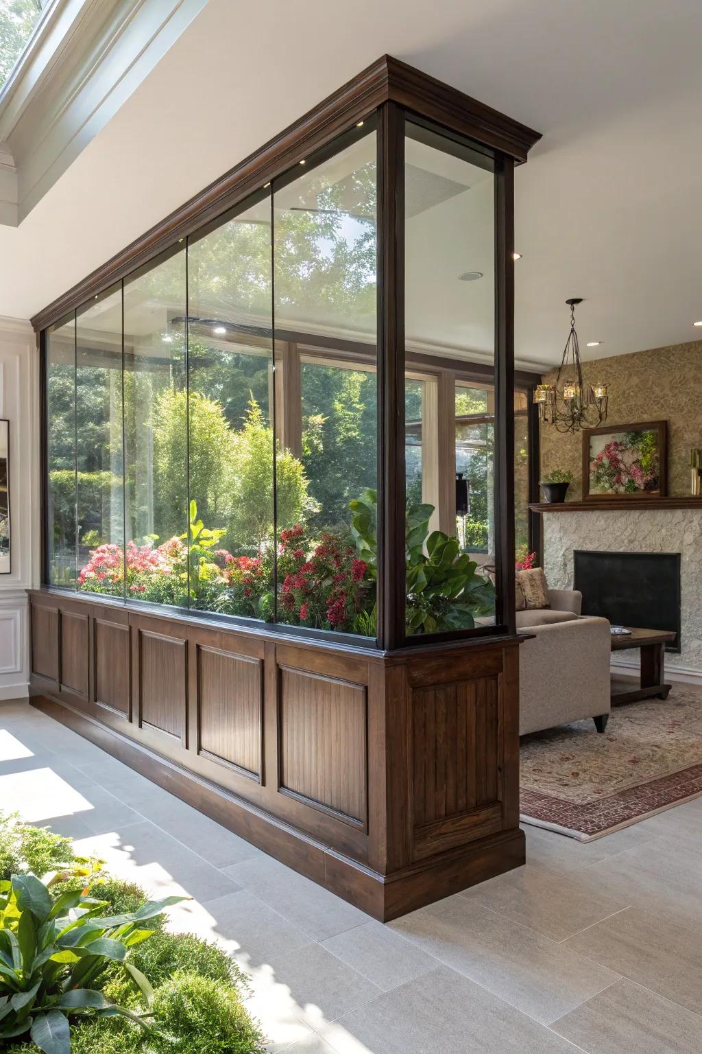 Experience tranquility with a seamless garden perspective from your living room.