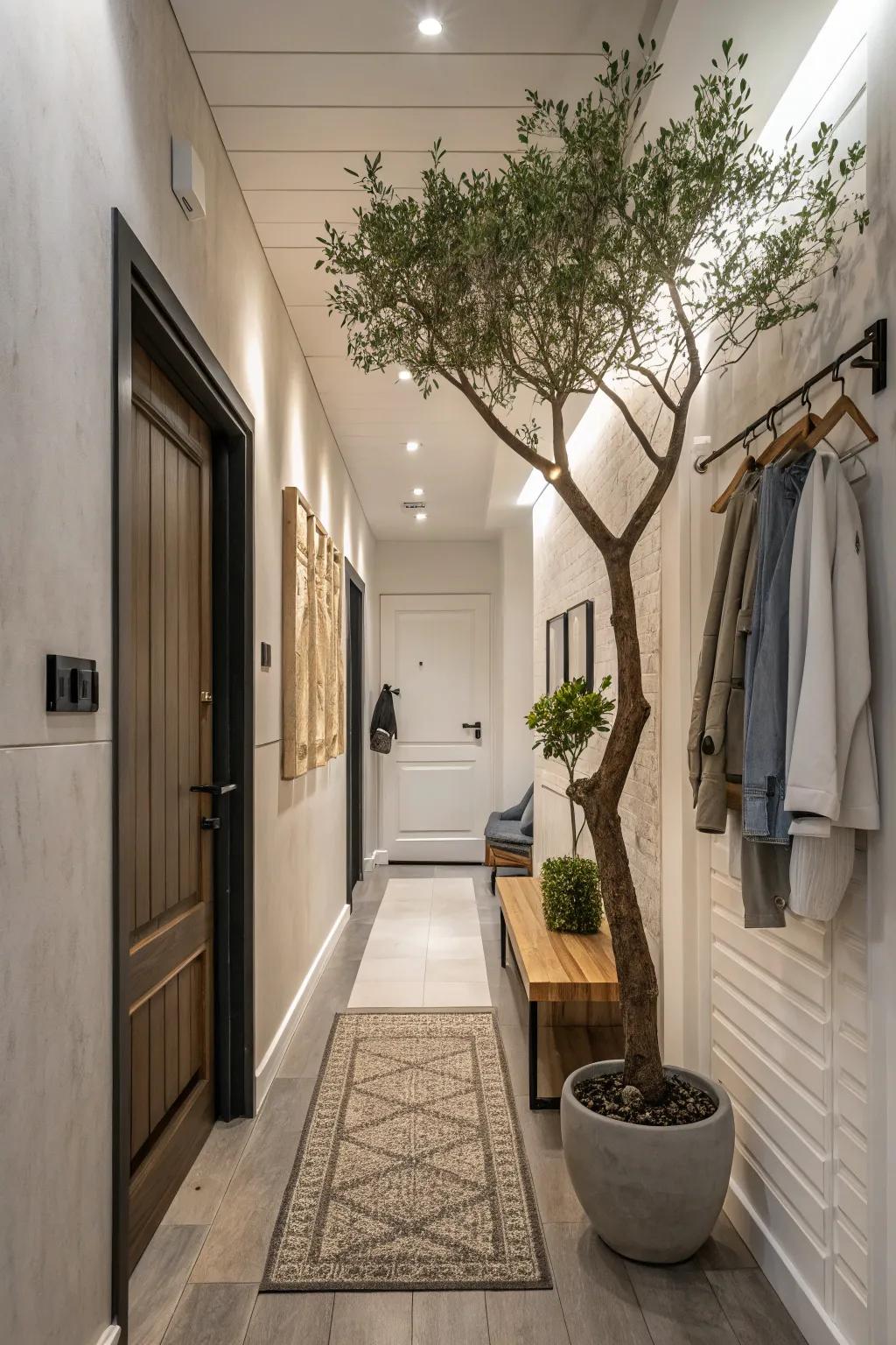 Ideally suited to small areas, a narrow hall tree.