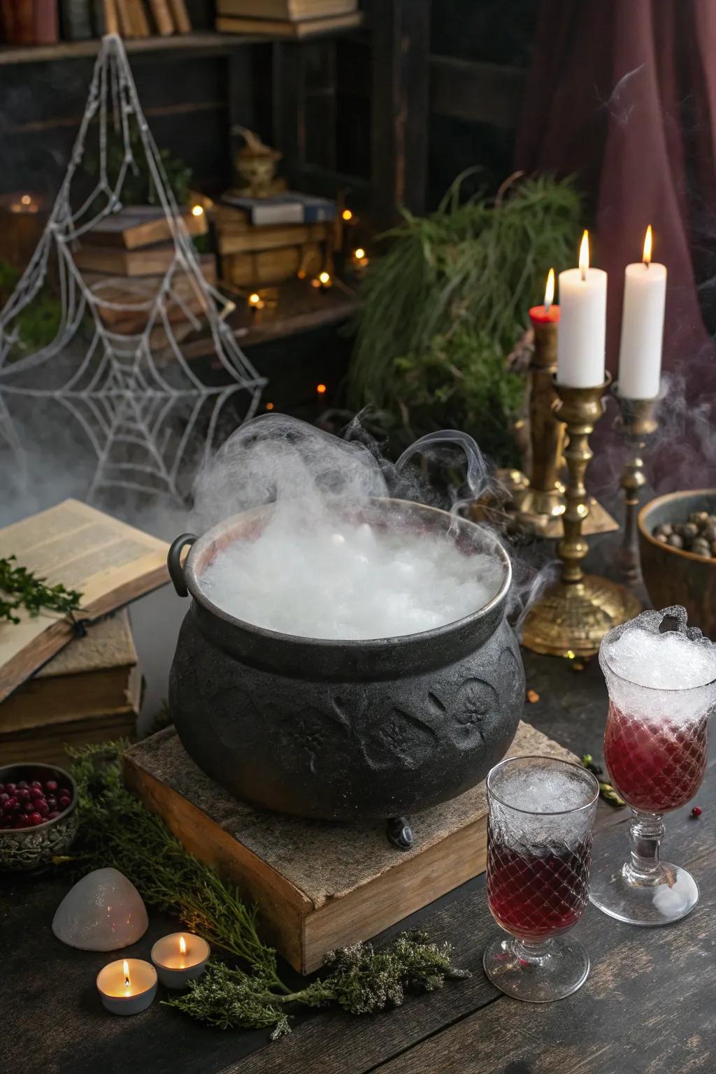 A bubbling kettle contributes a theatrical accent to festivity refreshments
