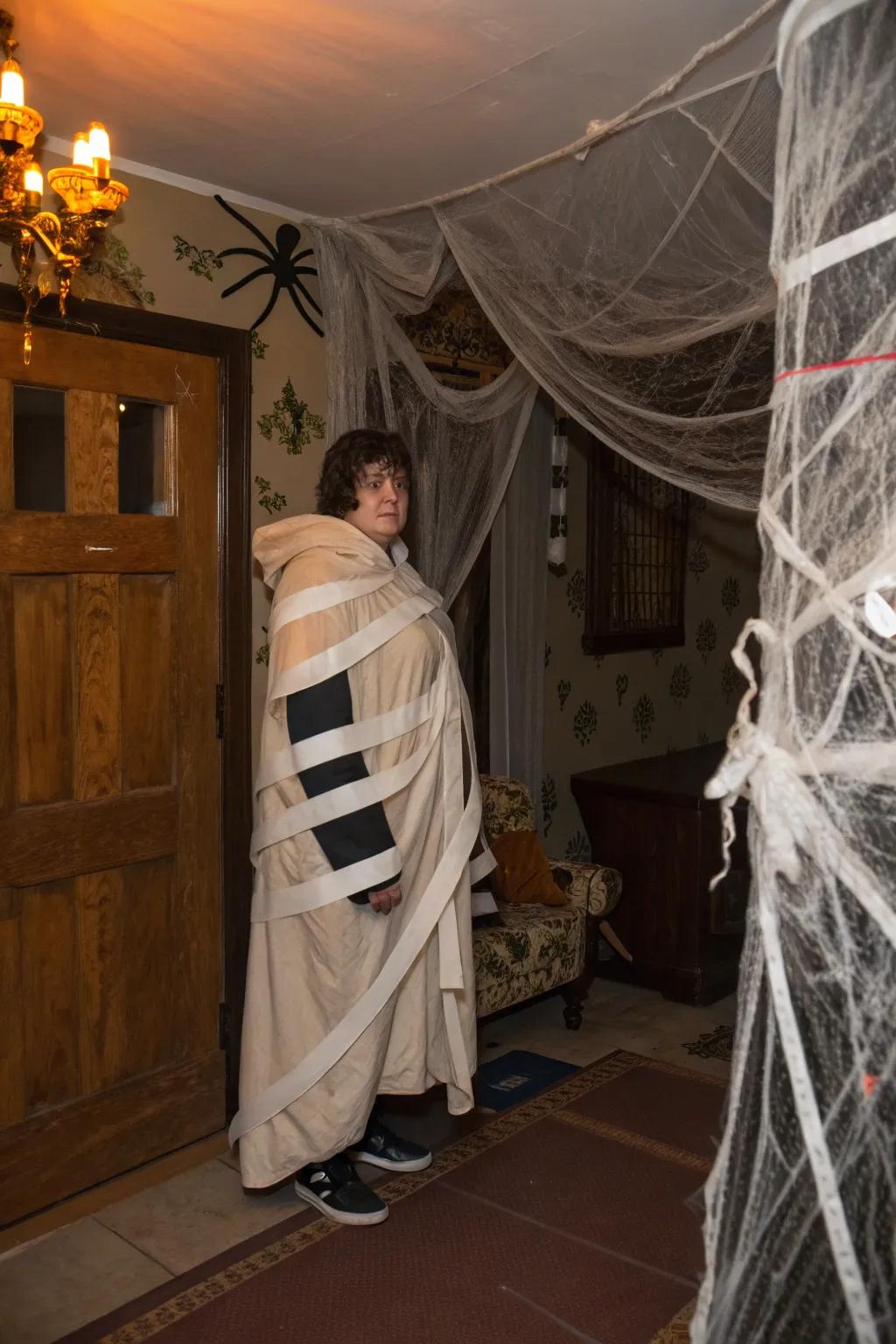 A comfortable mummy wrap robe carries comfort to classic horror.