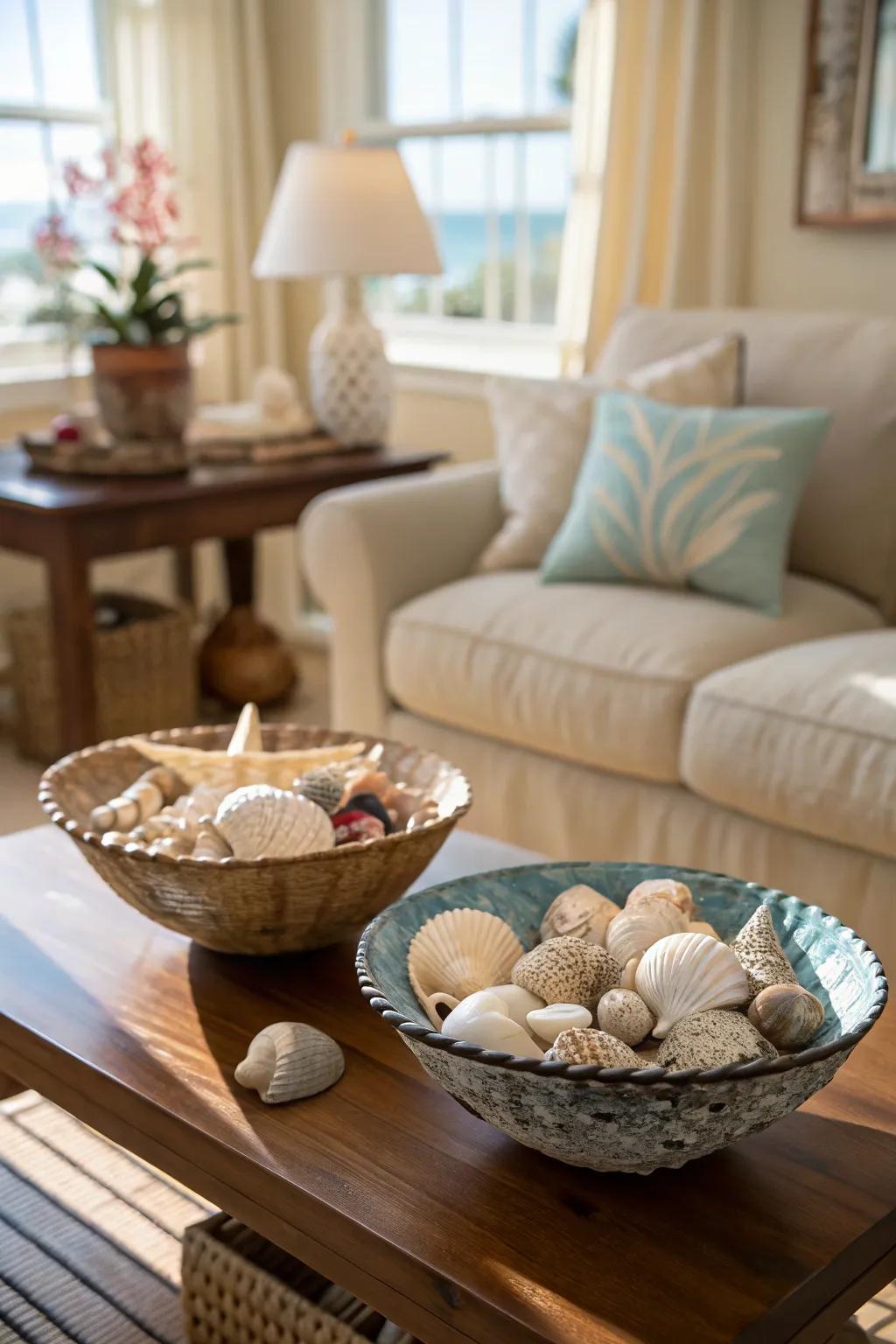Seashells bring the beach into your house for a coastal touch.