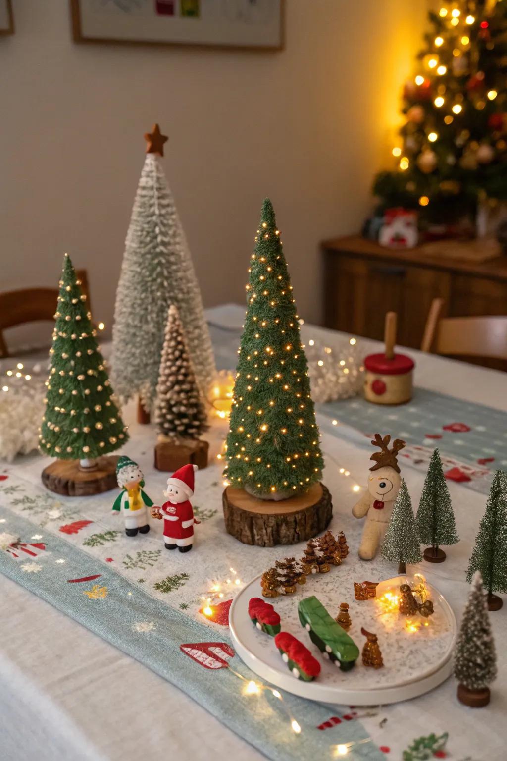 Inject a whisper of playfulness through miniature trees and figurines.