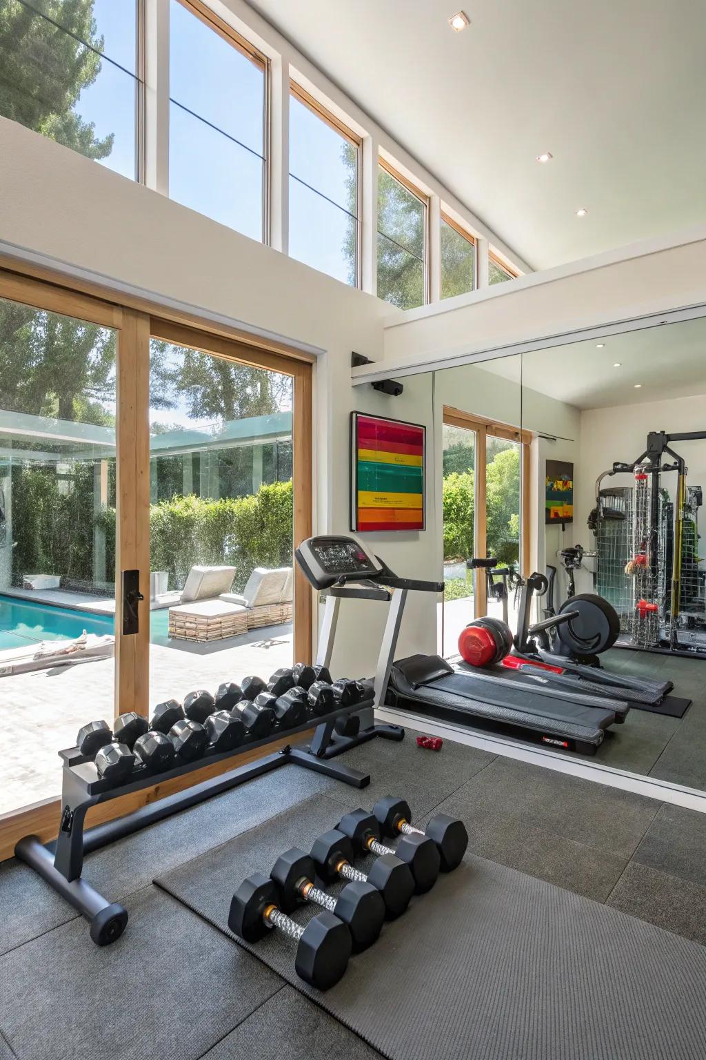 A home gym designed to encourage daily workouts.