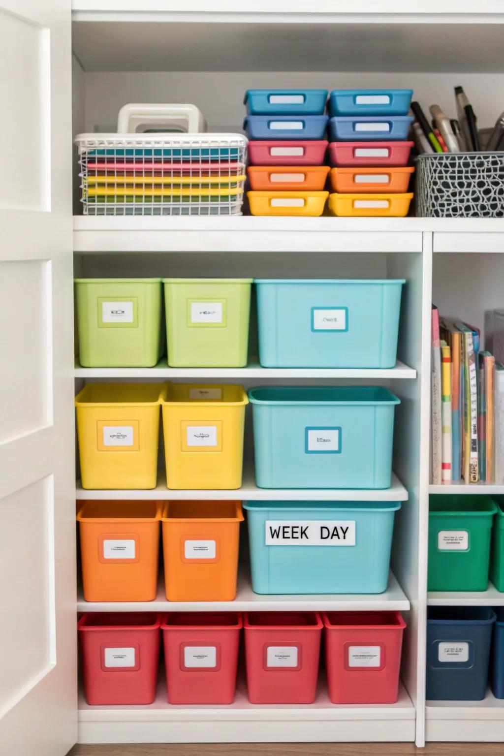 Weekly resource boxes assist in preparing resources beforehand for smooth homeschooling.