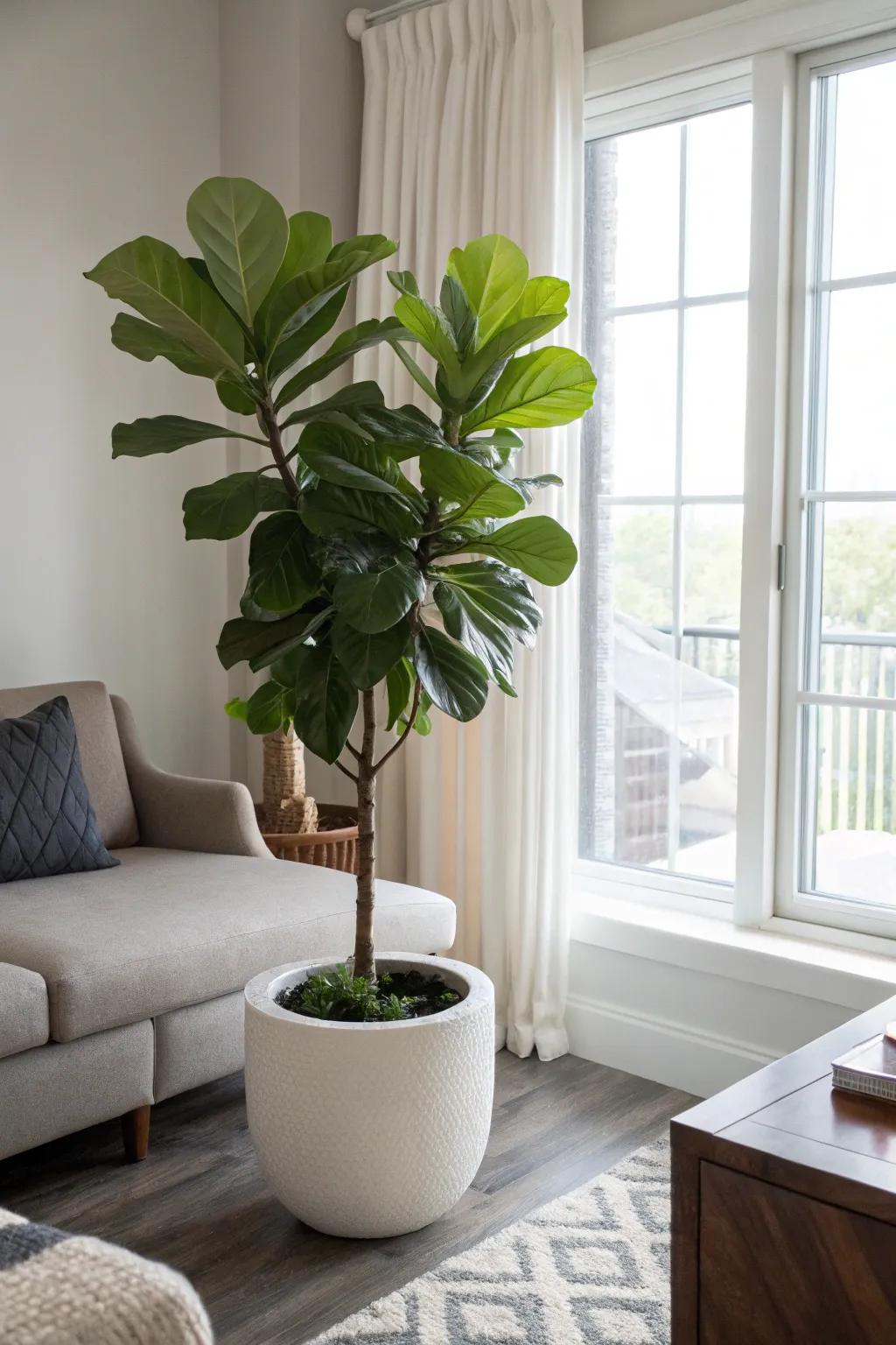 Broad Leaf Fig making a striking statement within the living space.