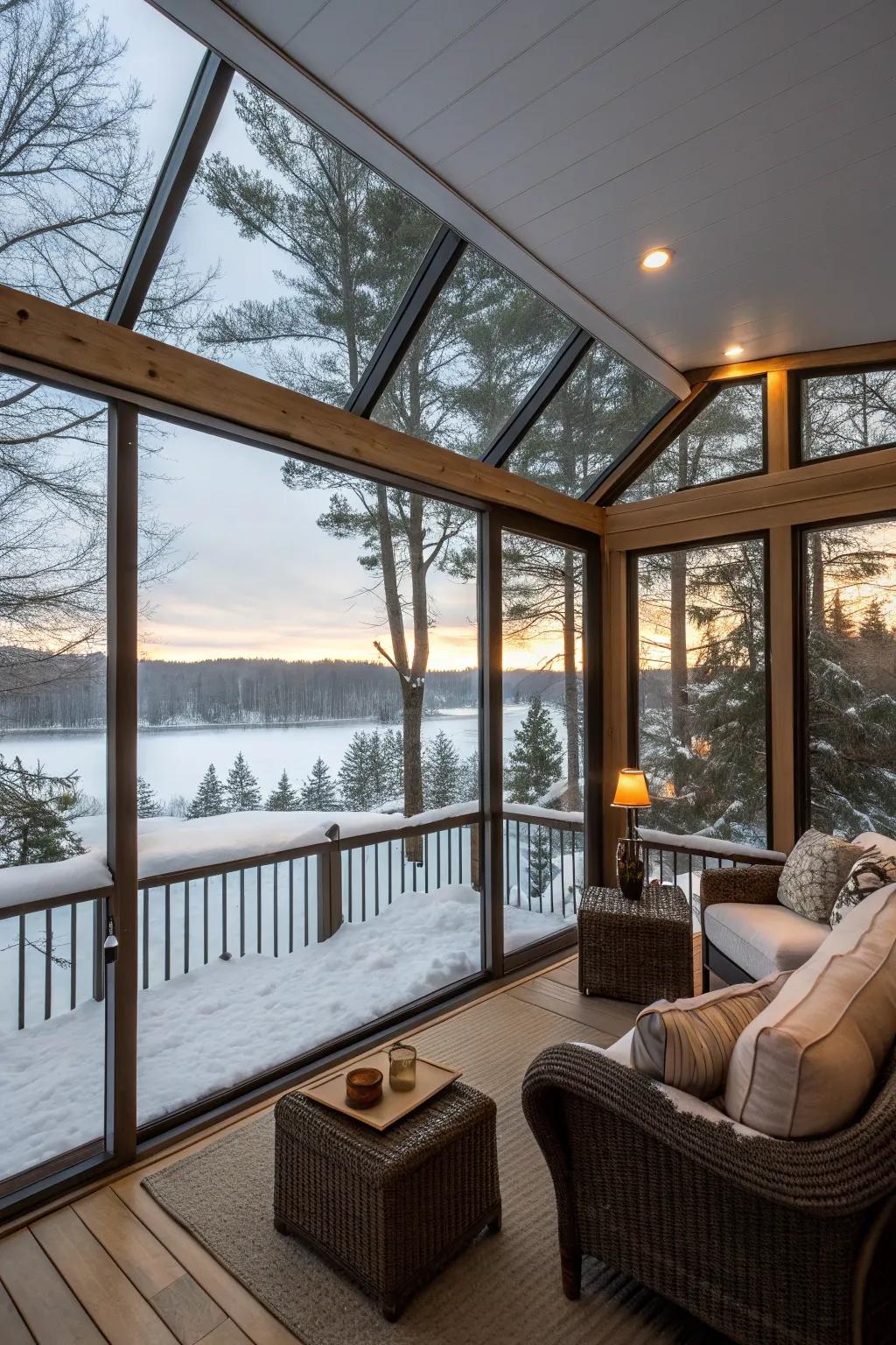 Sunrooms offer a place to get away to on your deck, all year.