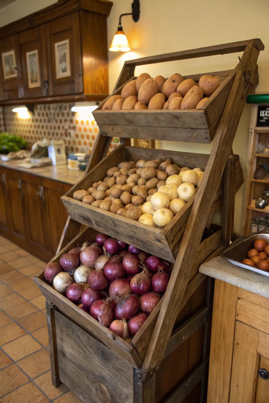 Classic display stands enrich your kitchen's character while storing produce.