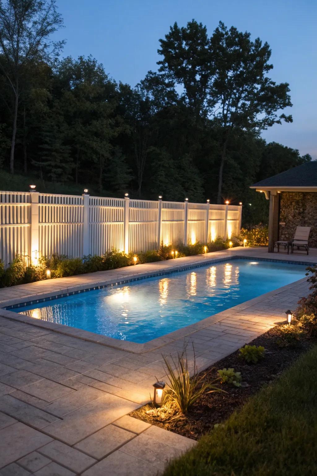 Integrated illumination contributes ambiance and well-being to pool surrounds.