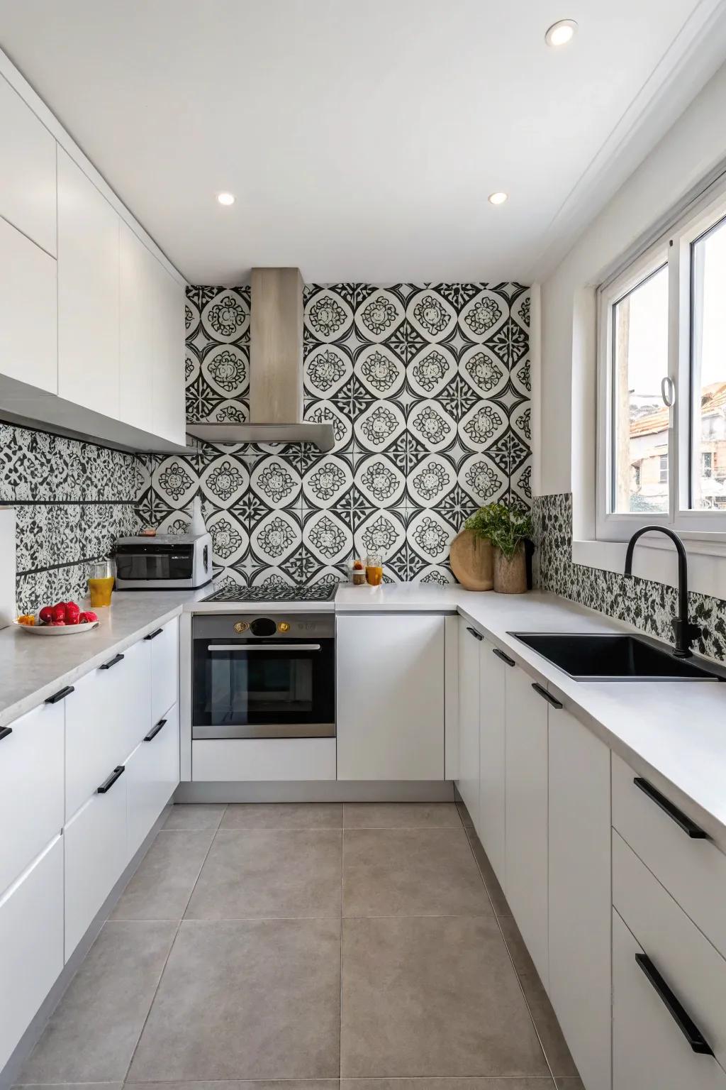 A sleek, understated elegance is provided by monochrome tiles.