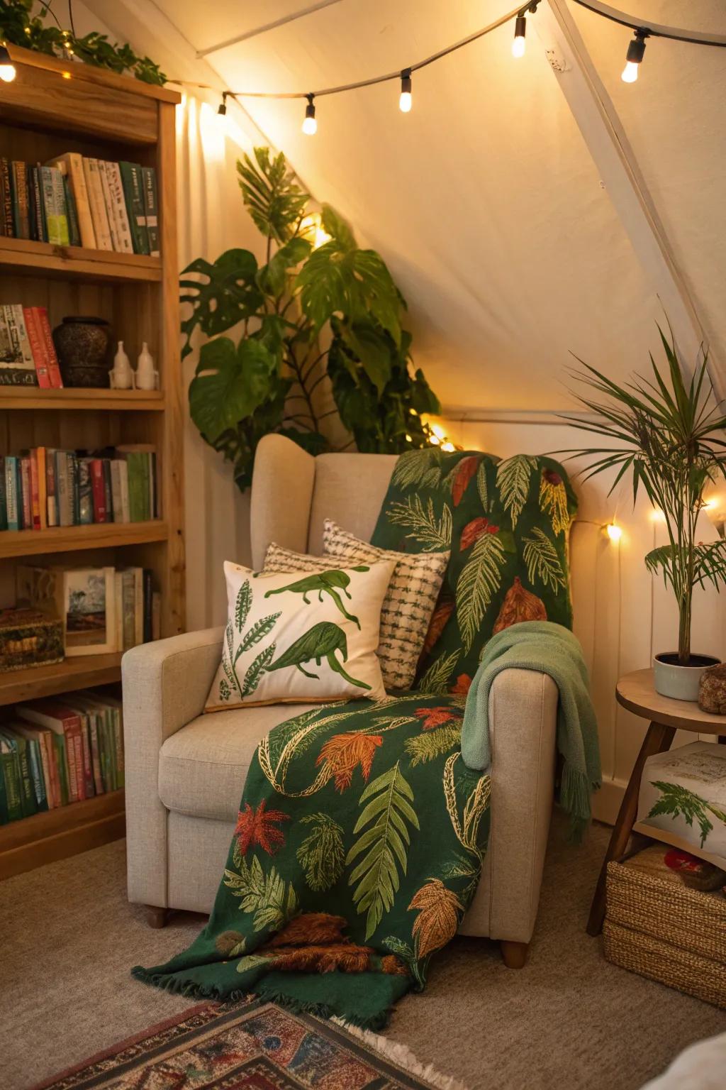 A reading spot provides a perfect escape within your jungle space.