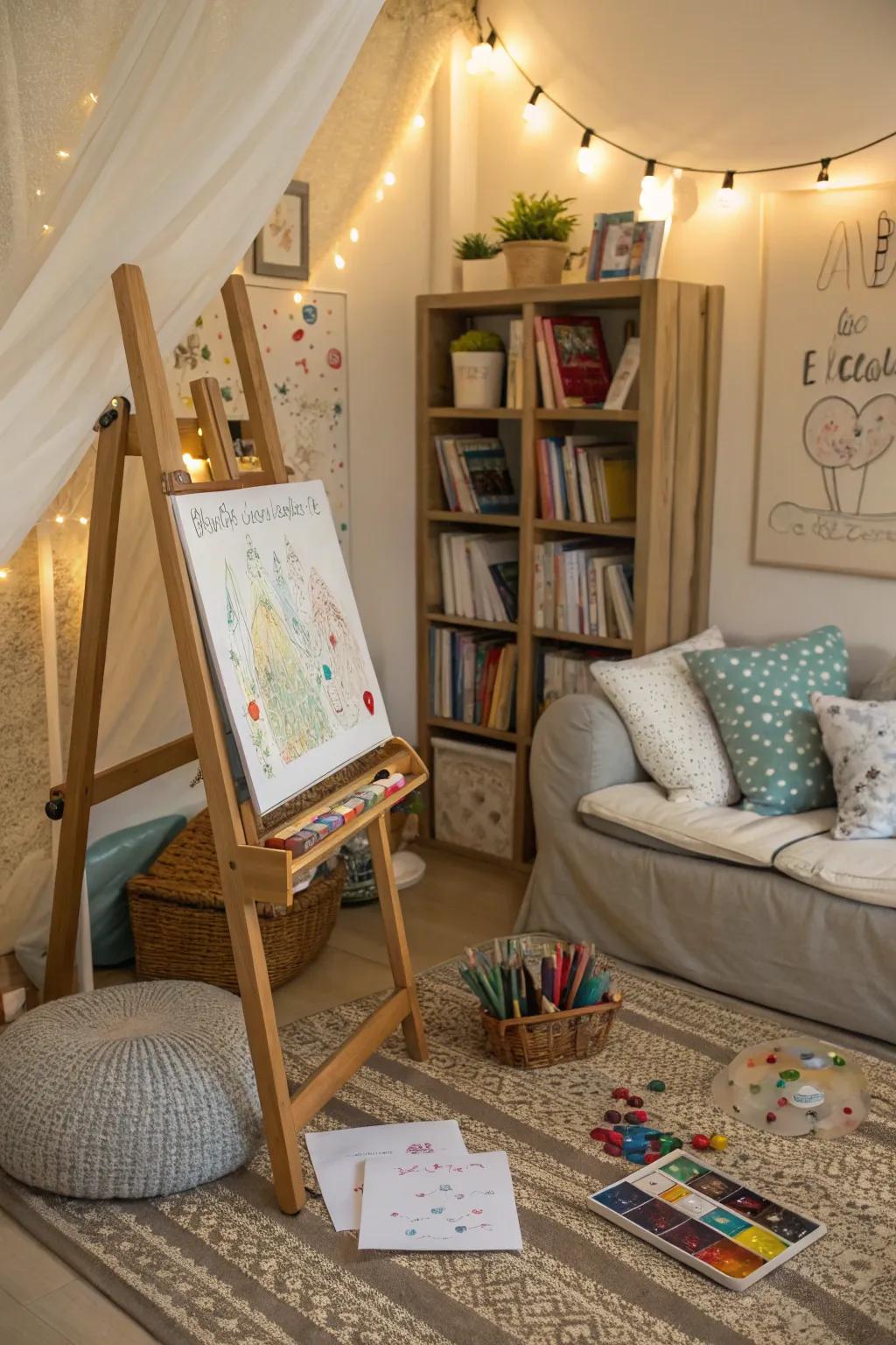 An artistic expression corner, where art and reading meet.