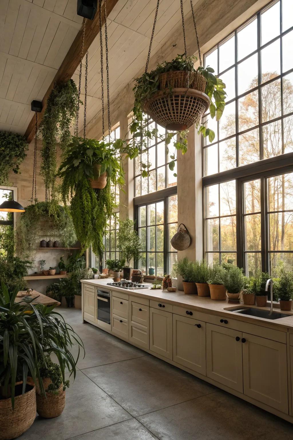 Greenery builds freshness and energy to the kitchen.