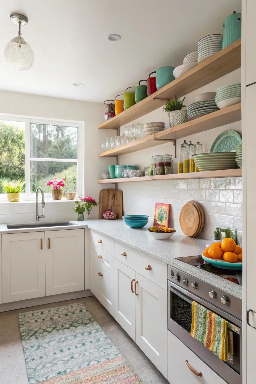 Open storage adds charm and function to your kitchen area.