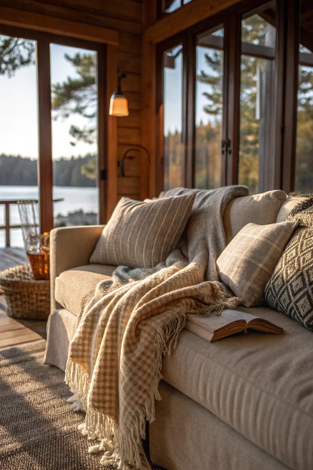 Textured textiles inject dimension and warmth.