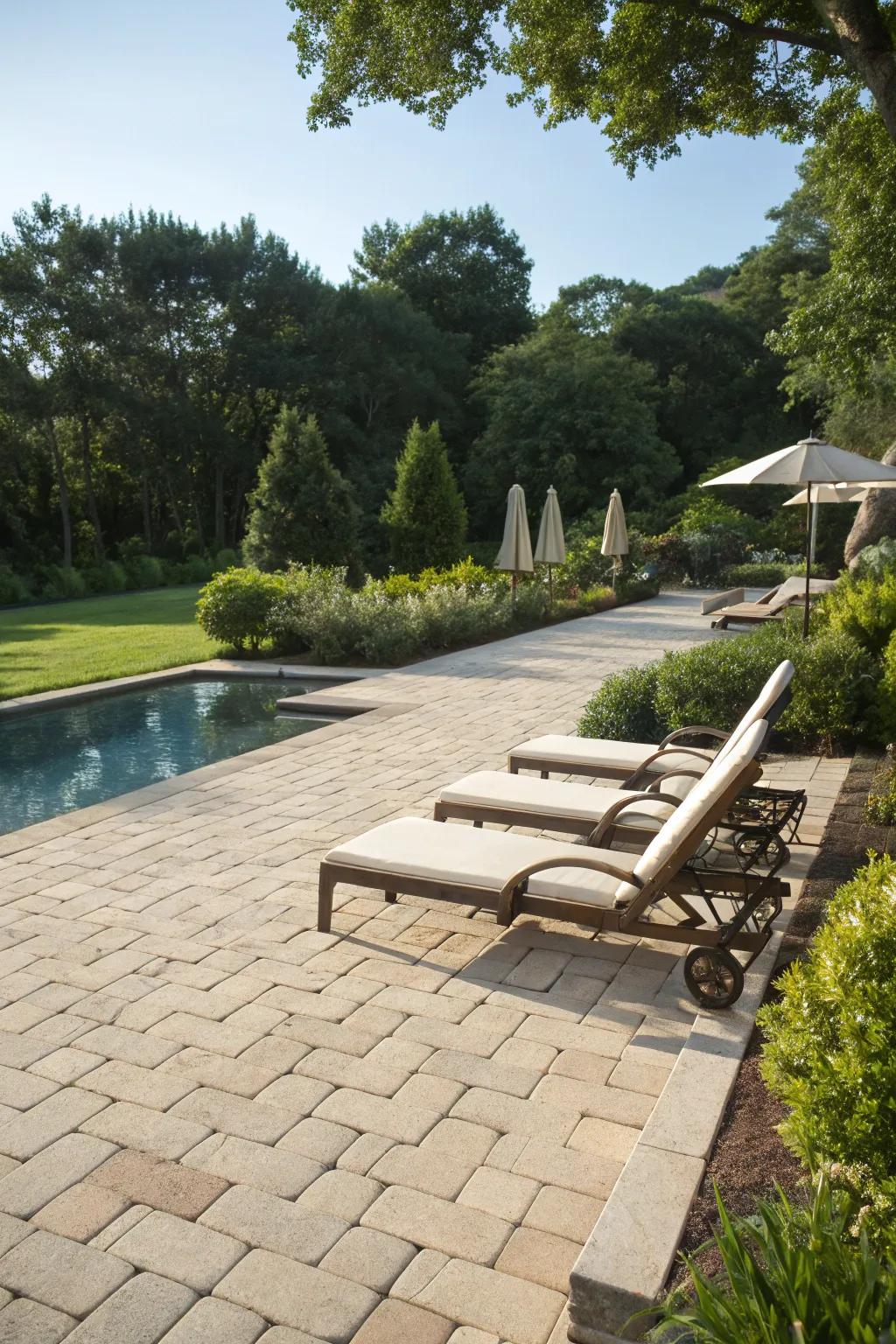 A poolside patio extends a hint of opulence and leisure.