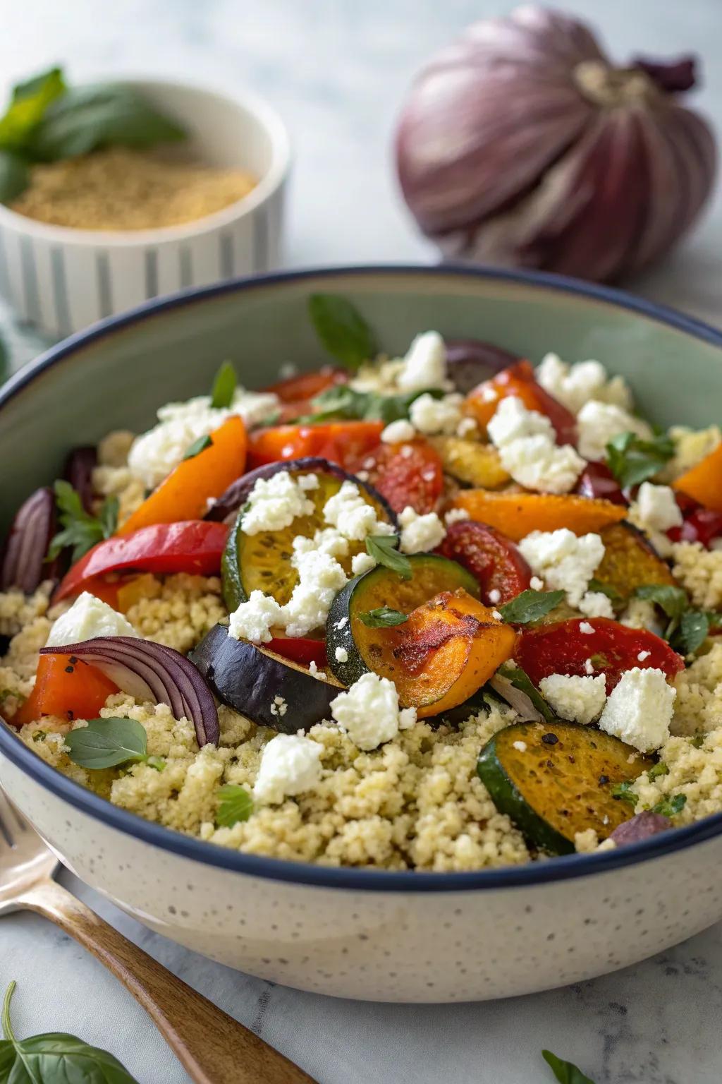 A colorful couscous salad, perfect for a refreshing late-night bite.