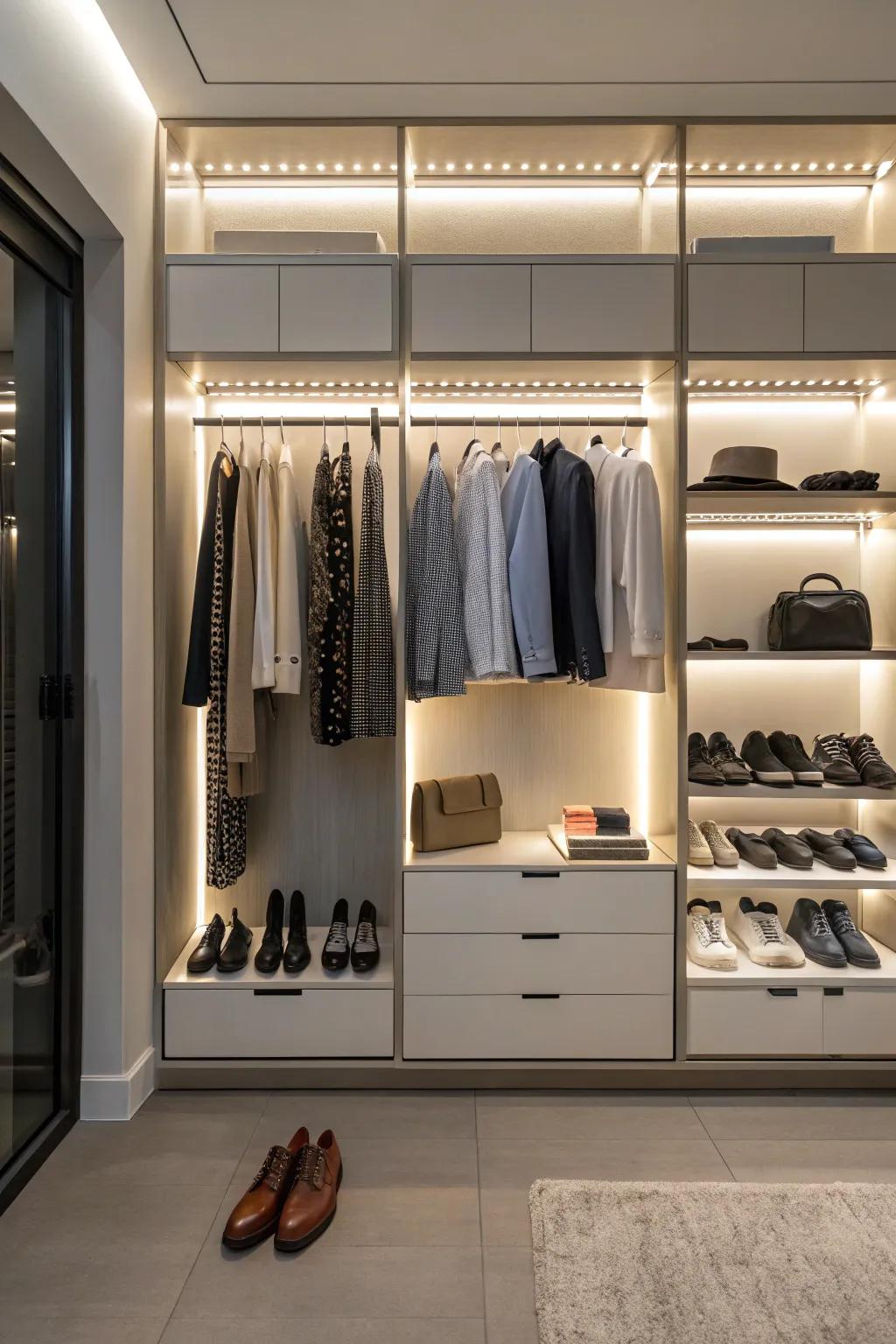 Using useful LED strips, illuminate your closet.