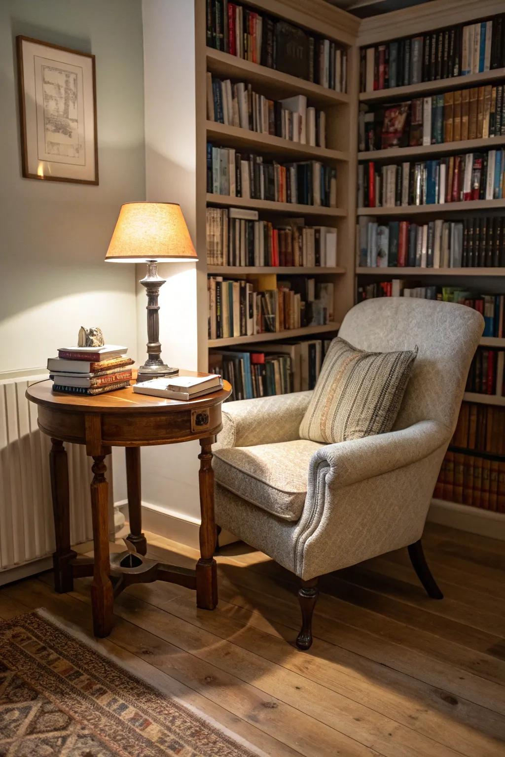 A cozy reading table enhances your reading area.