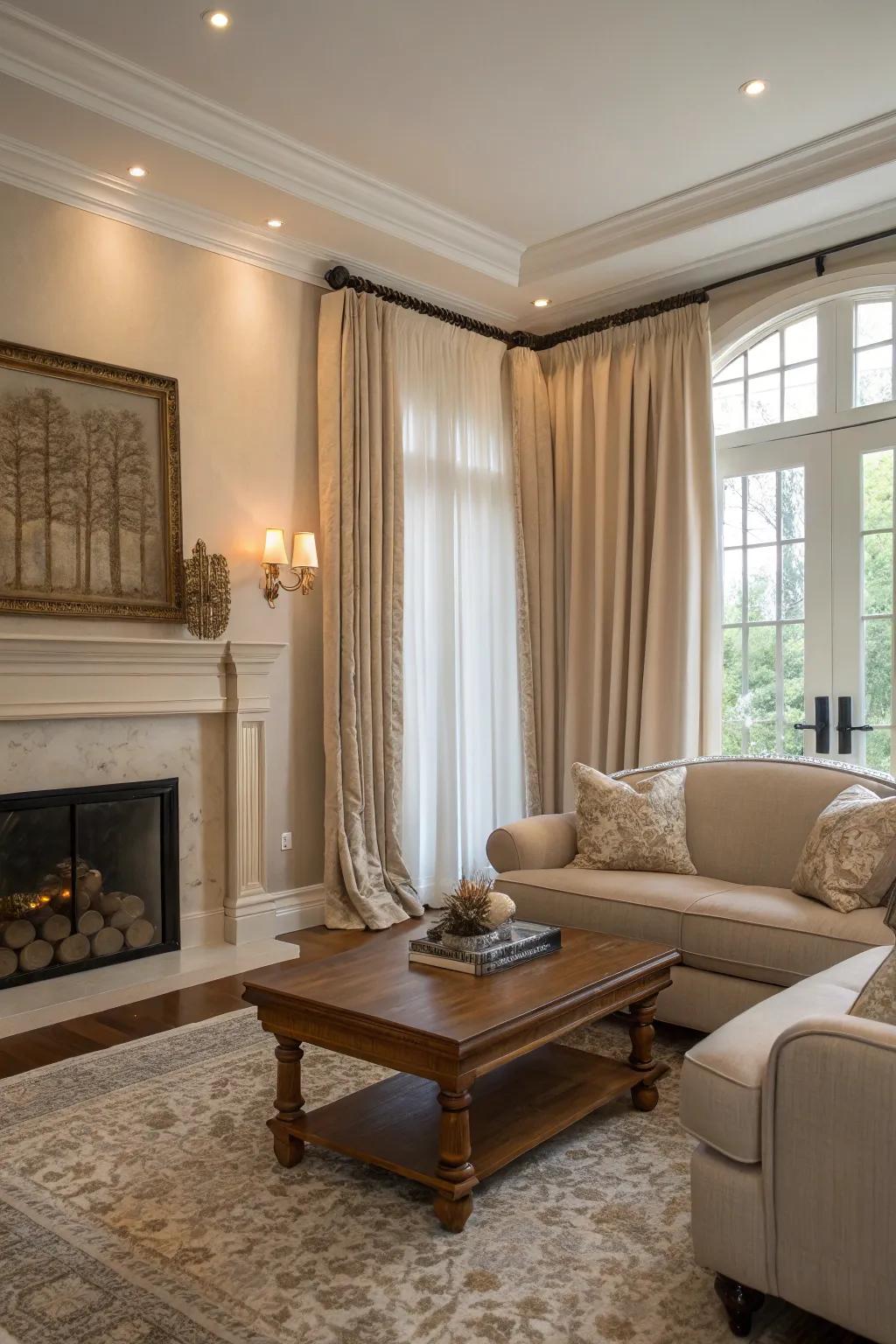Timeless grace and versatility are hallmarks of neutral-toned drapes.