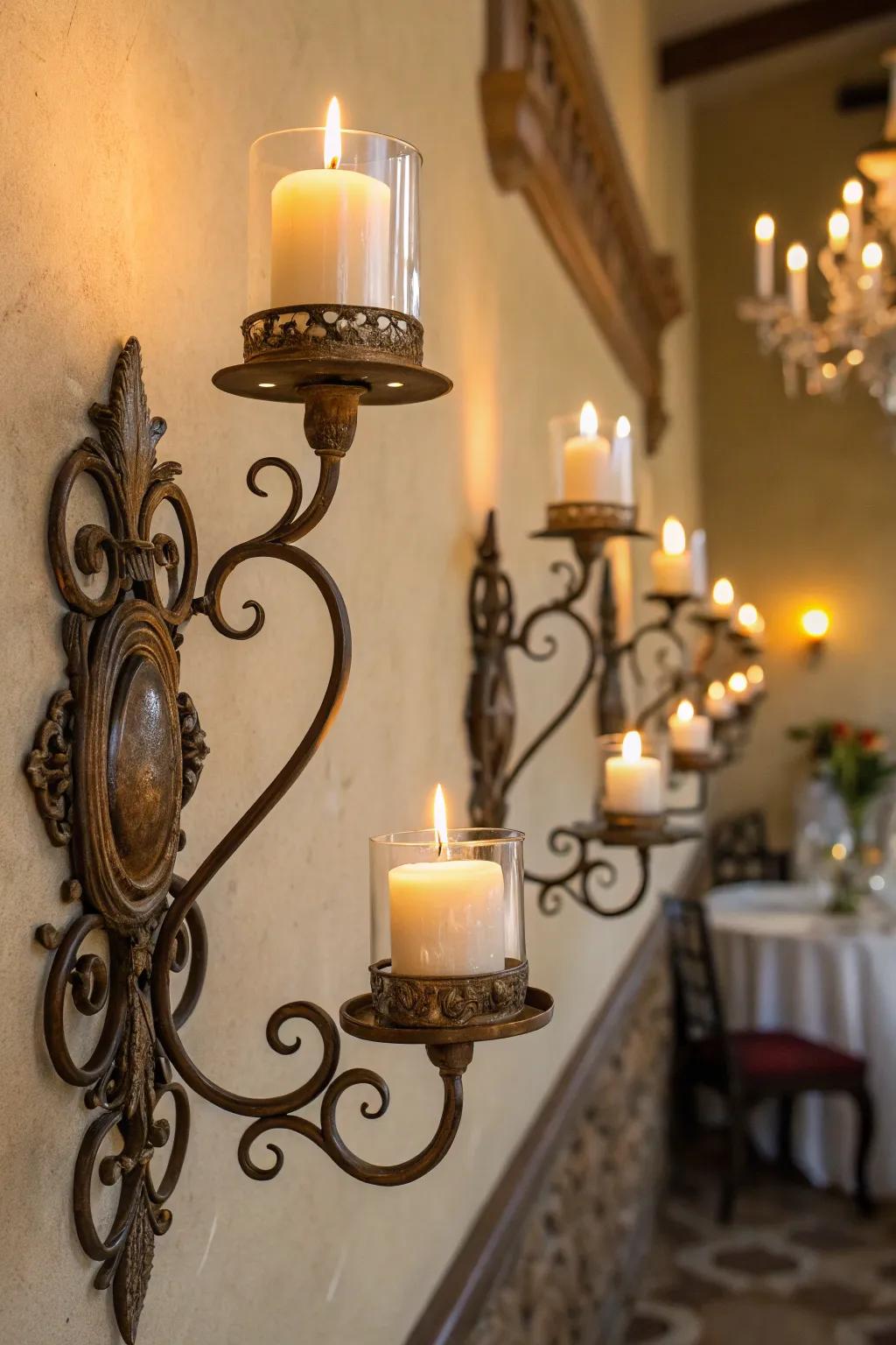 Wall ember holders provide a warm and welcoming radiance.