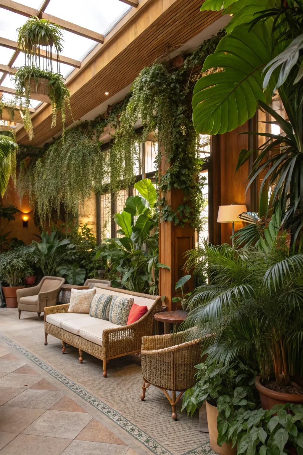Indoor plants give the living room a sense of vitality and a natural touch.
