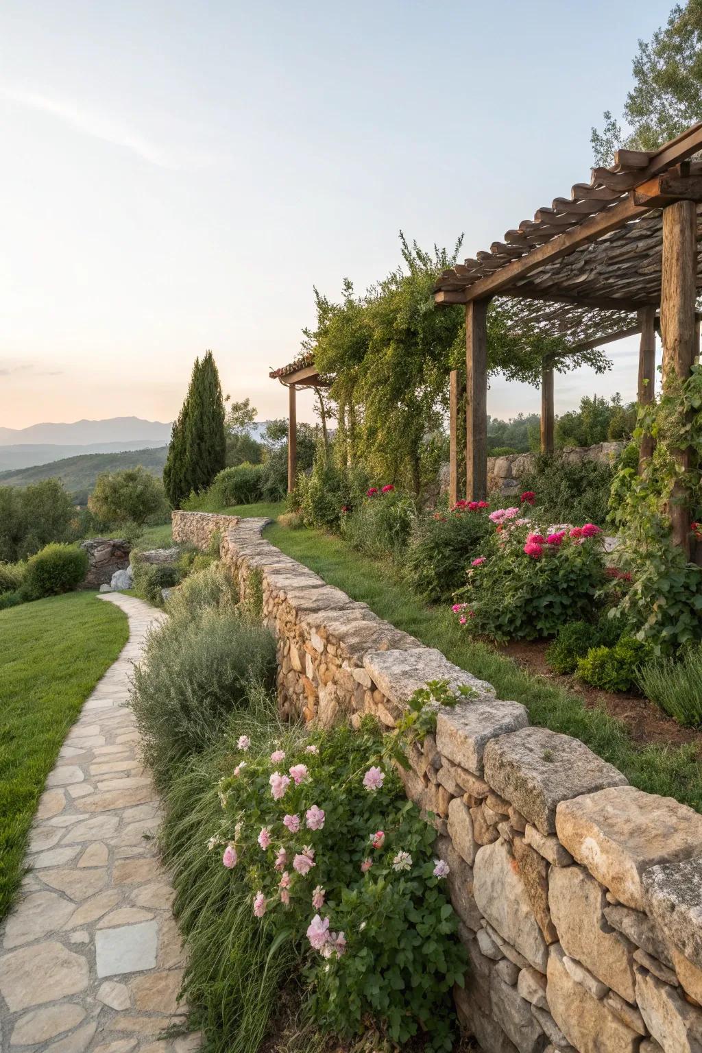 Stone walls offering structure and charm.
