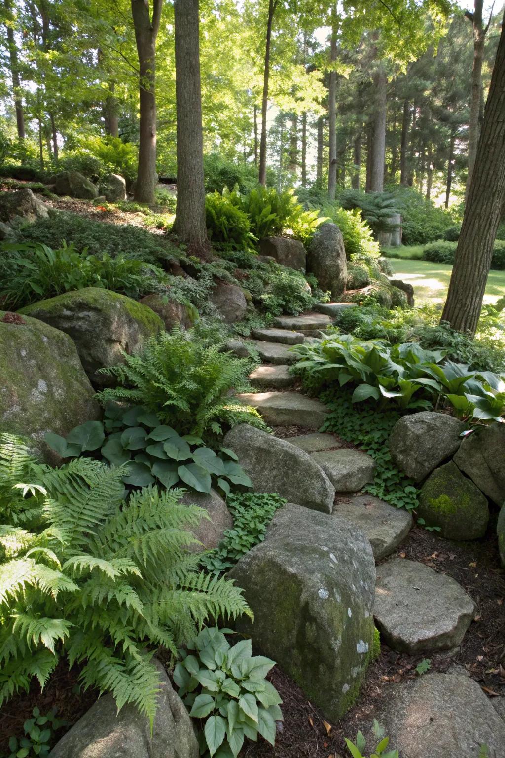 Plants that love shade contribute a lush feel to shaded spots.