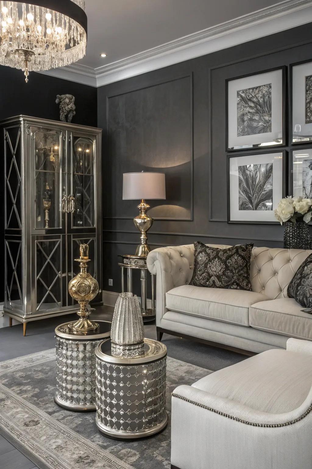 Metallic highlights bring luxury and shine to the room.