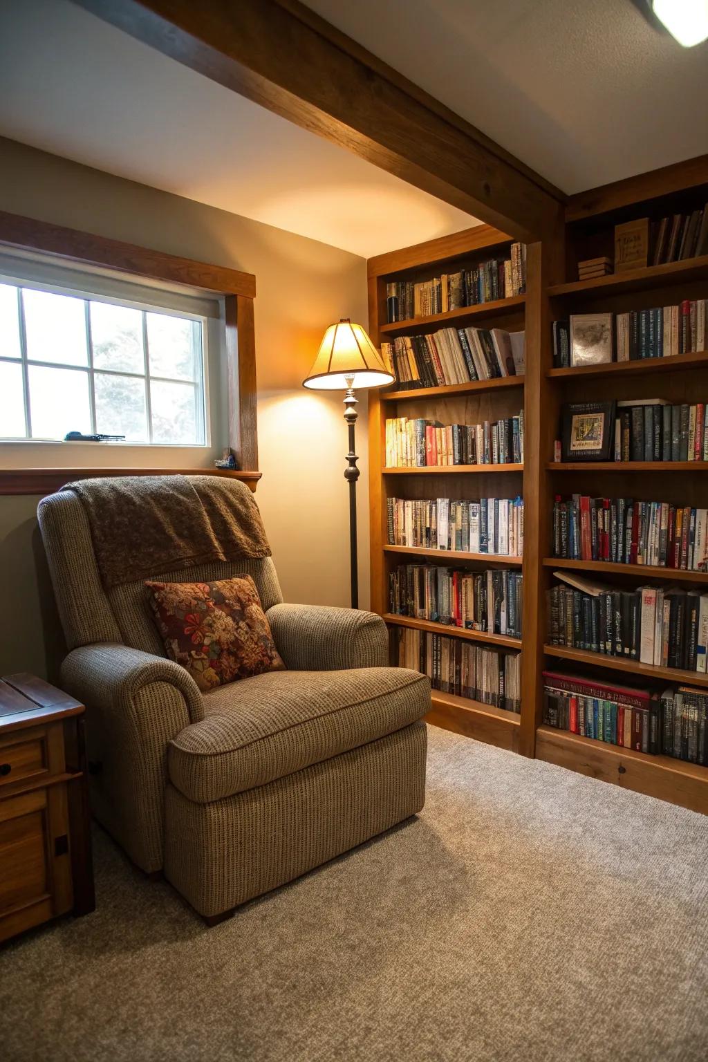 Create a peaceful setting with a comfortable reading nook in your personal area.