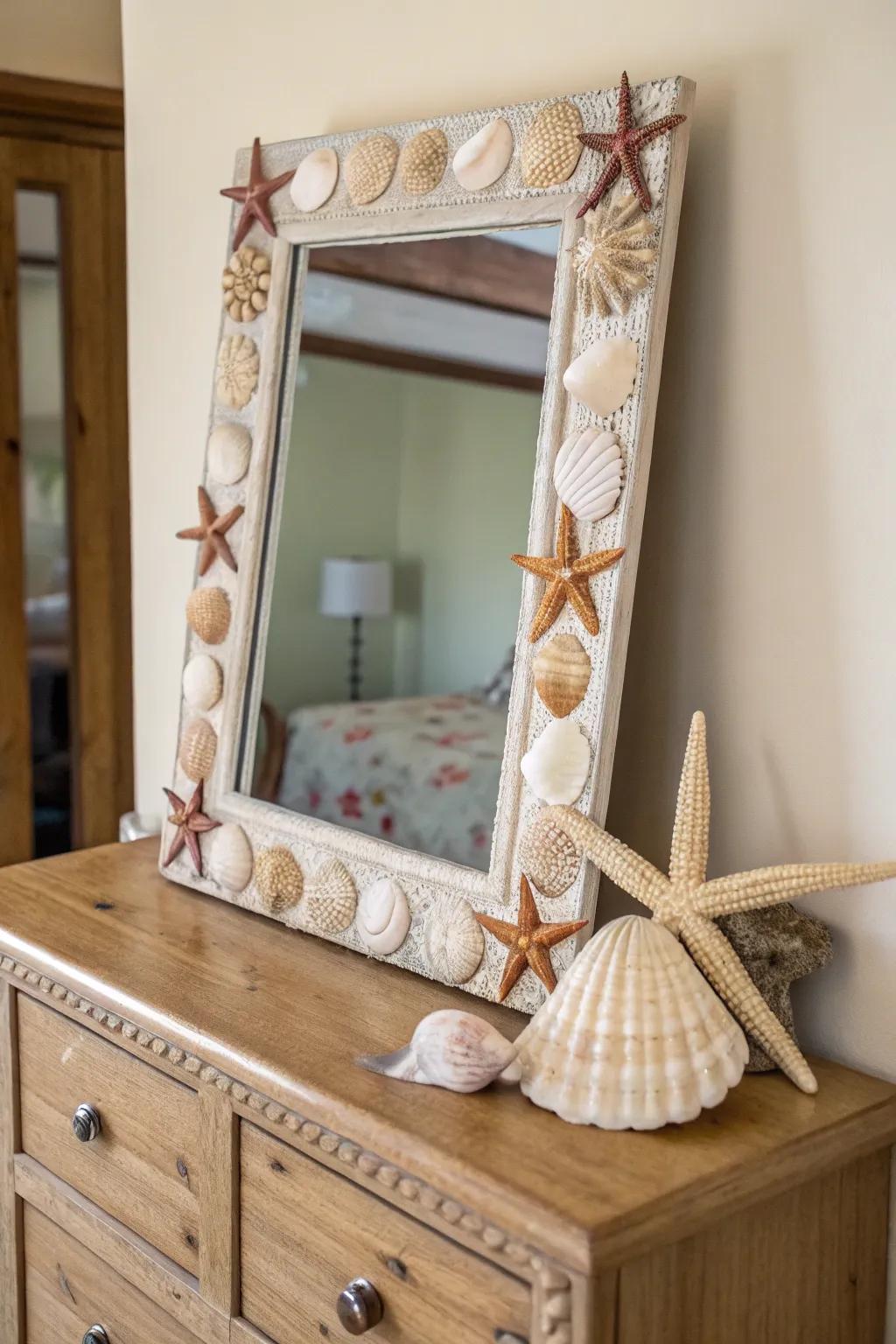 Mirrors with frames inspired by the sea mirror the theme exquisitely.