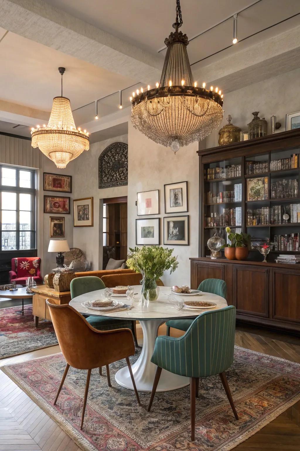 A blend of styles results in a unique and dynamic dining room.