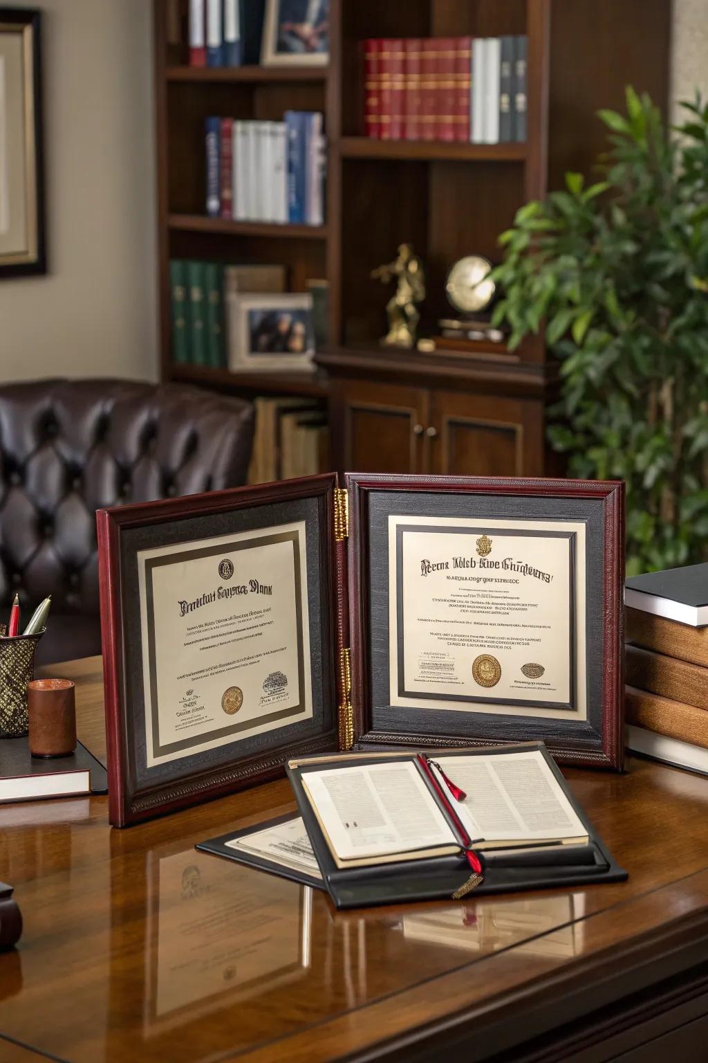 Showcase multiple degrees with a frame that keeps your achievements elegantly organized.