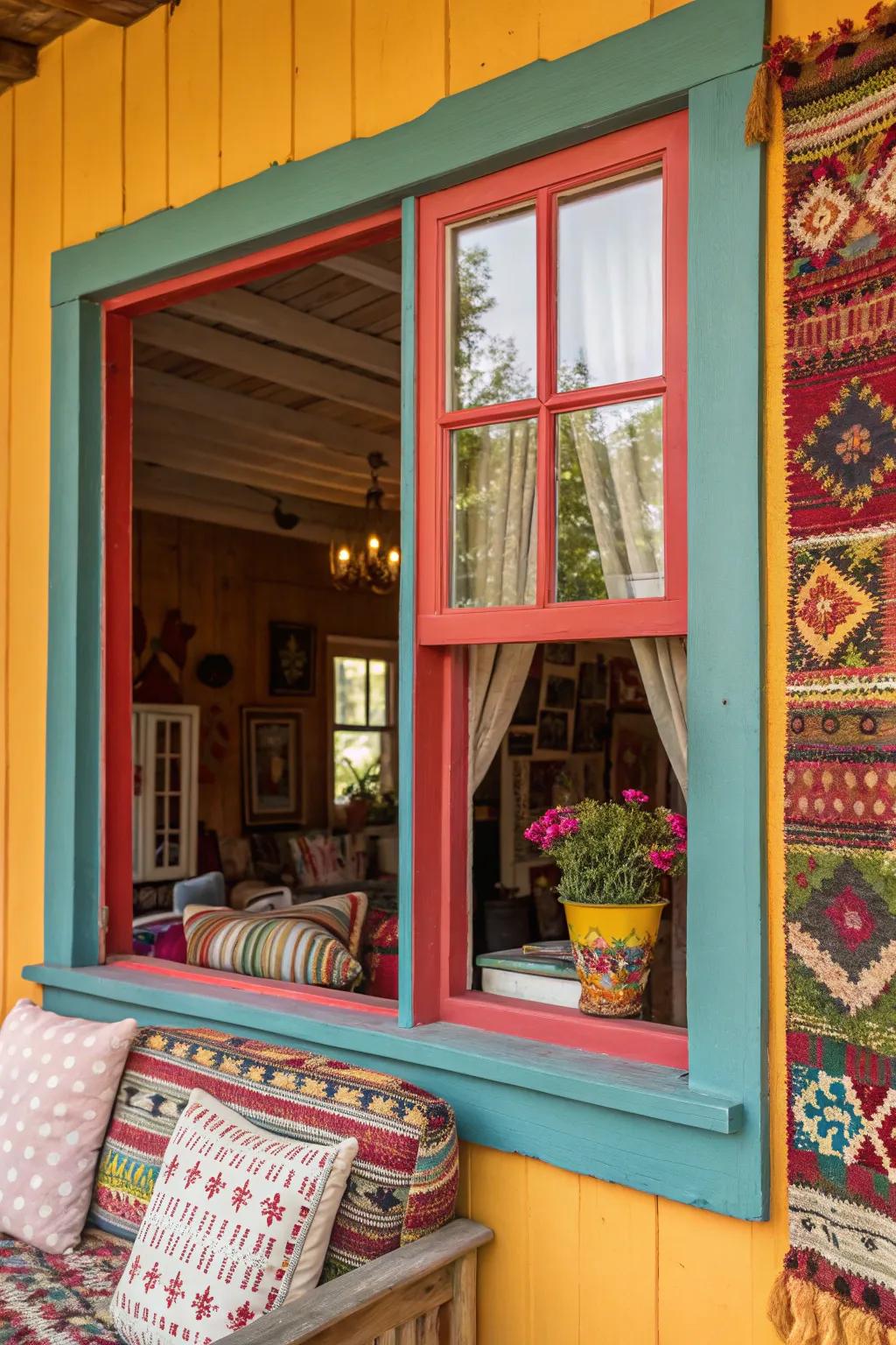 Striking colors creating an impact with window outlining.
