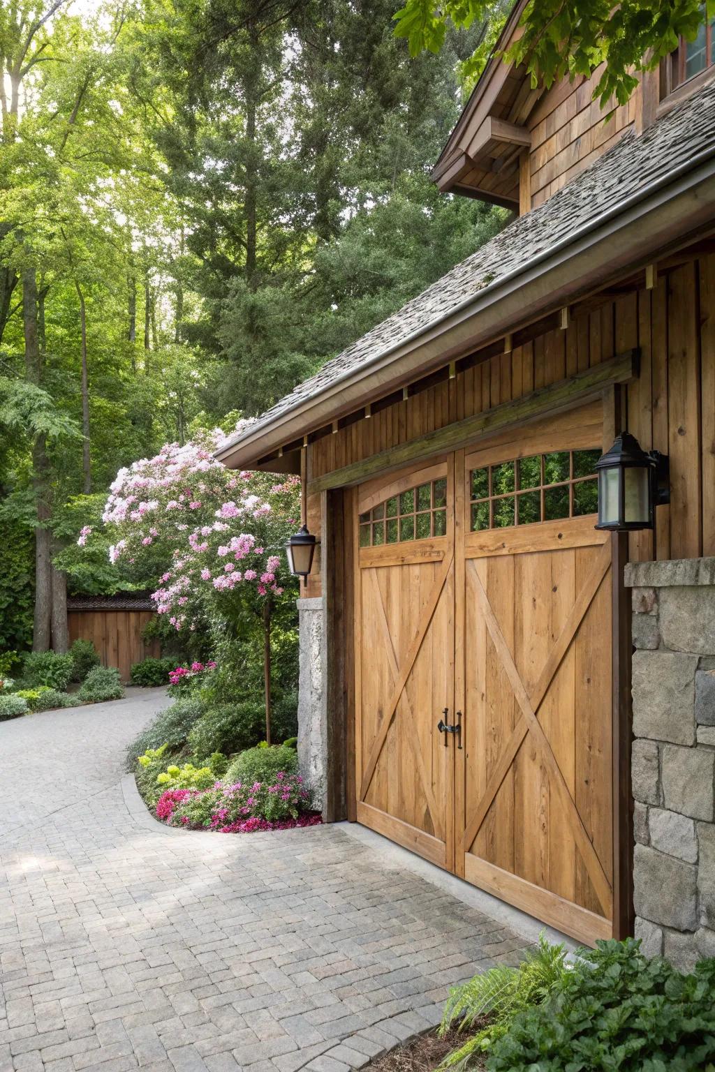 Natural wooden hues synergize with the surrounding setting.