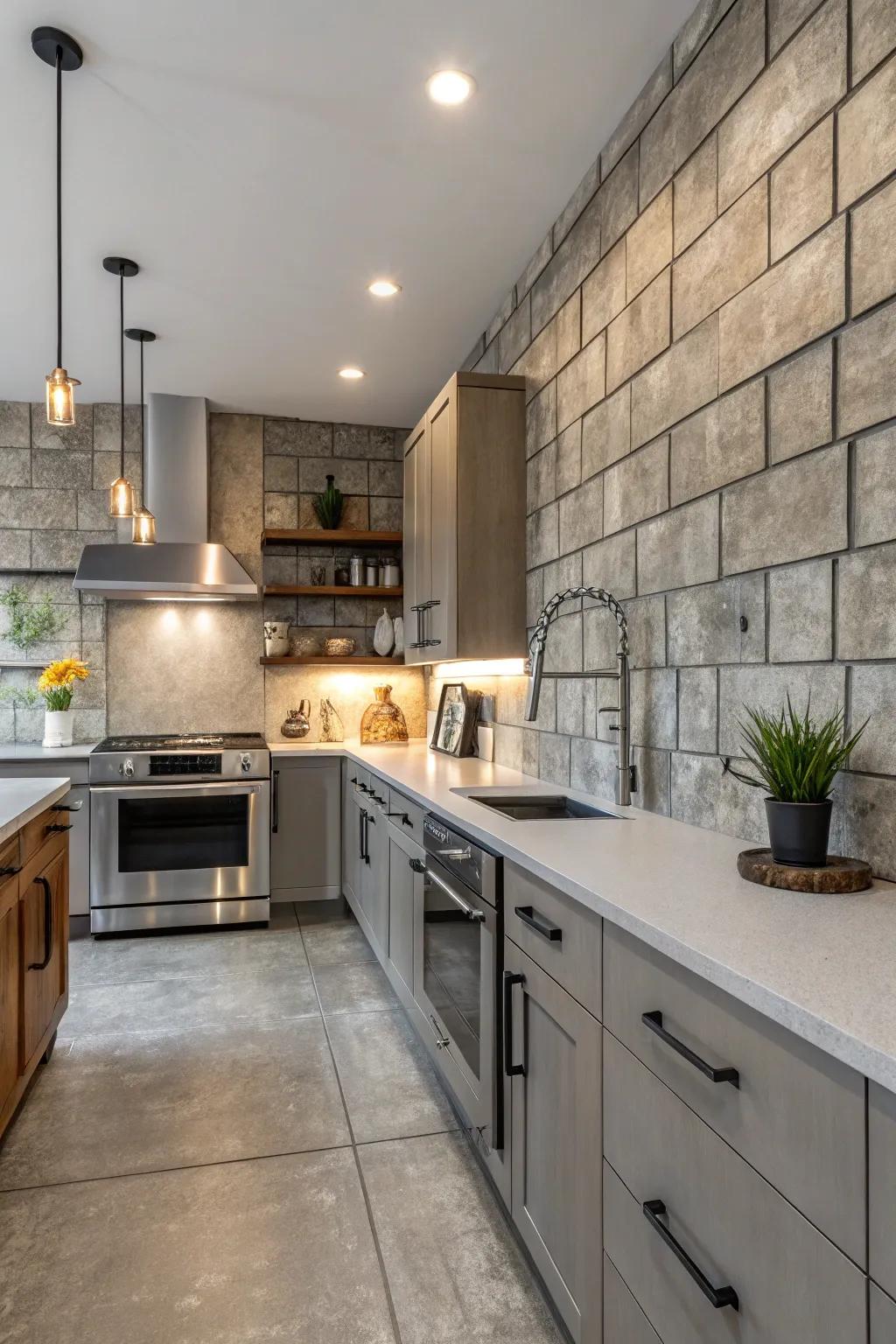 Solid tiles add a raw, edgy vibe.